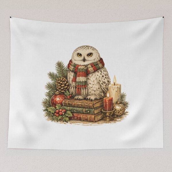 Item preview, Cozy Snowy Owl Books Botanical Vintage Christmas Gift designed and sold by Artycom.