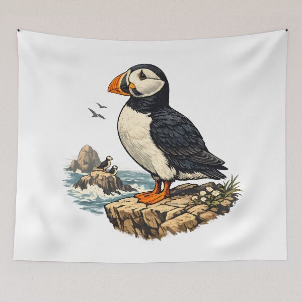 Item preview, Atlantic puffin on a cliff by the sea designed and sold by Daily Quirk.