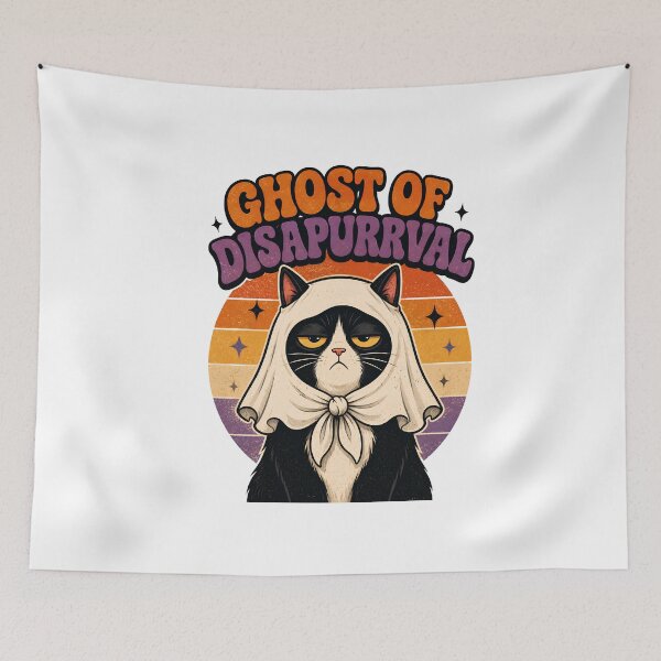 Item preview, Ghost Of Disapurrval Disapproving Cat Halloween Meme designed and sold by Retro Whiskers.