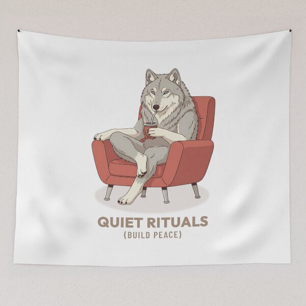 Item preview, Cozy Wolf Drinking Mate Vintage Illustration designed and sold by COZY VINTAGE animal.