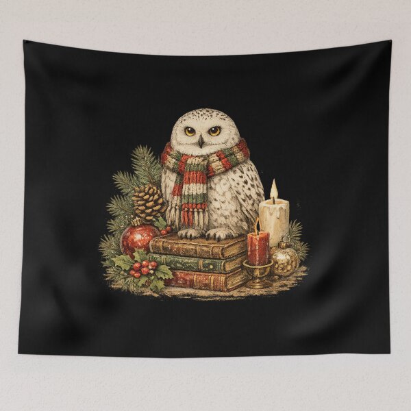 Item preview, Cozy Snowy Owl Books Botanical Vintage Christmas Gift designed and sold by Artycom.