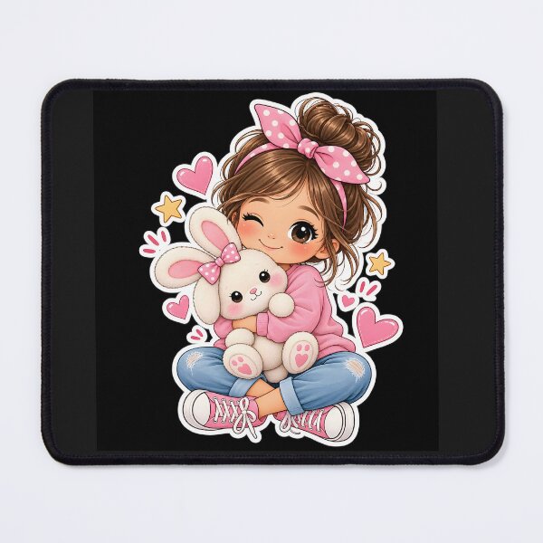 Item preview, Cute Girl with Bunny – Kawaii Pink Sticker Illustration designed and sold by DoveArtDesigns.