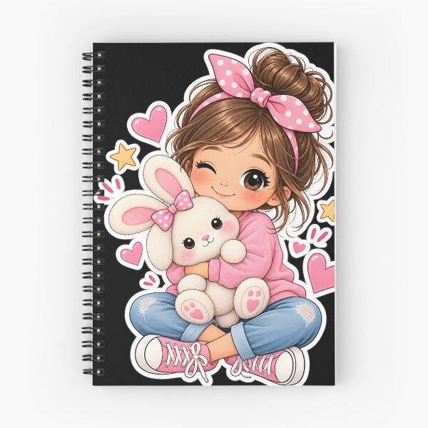 Item preview, Cute Girl with Bunny – Kawaii Pink Sticker Illustration designed and sold by DoveArtDesigns.