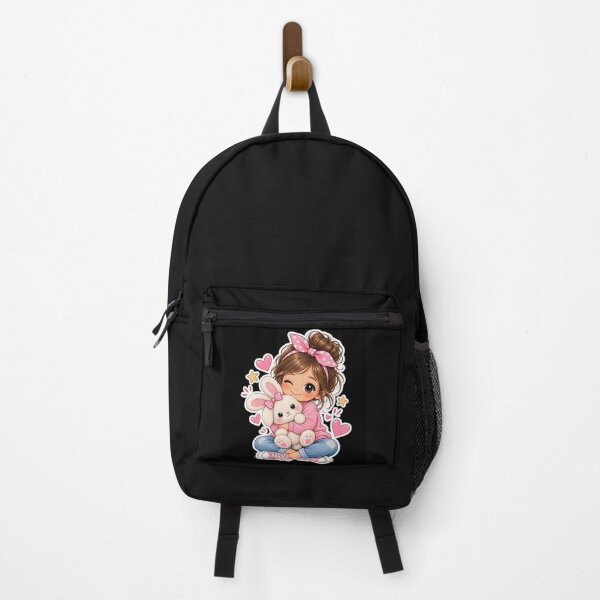 Item preview, Cute Girl with Bunny – Kawaii Pink Sticker Illustration designed and sold by DoveArtDesigns.