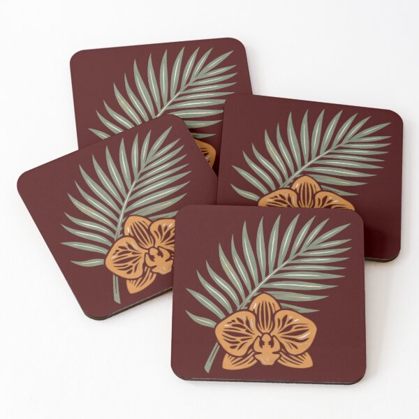Item preview, Tropical Orange Orchid Palm Leaf Botanical Floral Design designed and sold by RobertArt08.