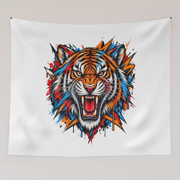 Item preview, Fierce Roaring Tiger Graffiti Paint Splash Streetwear Art designed and sold by shemodas.