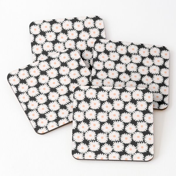 Item preview, White Daisy Floral Pattern on Black Background designed and sold by anigui.