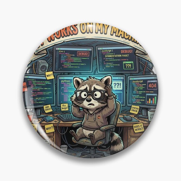 Item preview, It Works On My Machine Funny Programmer Raccoon Sticker designed and sold by RetroVibe Supply.