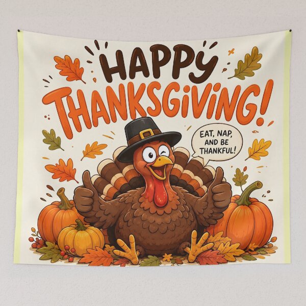 Item preview, Happy Thanksgiving Turkey with Pumpkins and Autumn Leaves designed and sold by DoveArtDesigns.