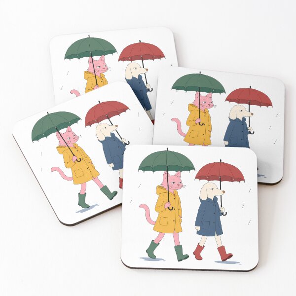 Item preview, Cat and Dog Rainy Day Umbrella Walk designed and sold by LazyPaw Design.