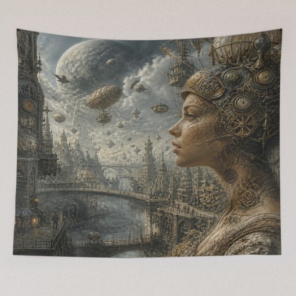 Item preview, Steampunk Oneiric Hyperreal Cityscape with Clockwork Profile designed and sold by FotoworldEdel.