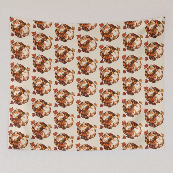 Item preview, Cozy Autumn Cat – Sleeping Cat in Fall Scarf designed and sold by astersgraphics.