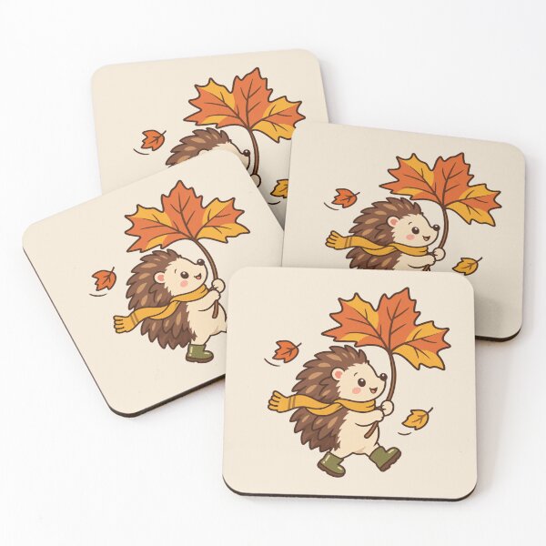 Item preview, Cute Autumn Hedgehog – Leaf Umbrella Fall Illustration designed and sold by astersgraphics.