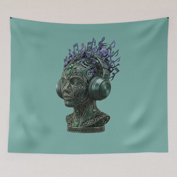Item preview, ​Metallic Steampunk Music Head Bust - Mechanical Headphones Sculpture designed and sold by Roxdil-J.