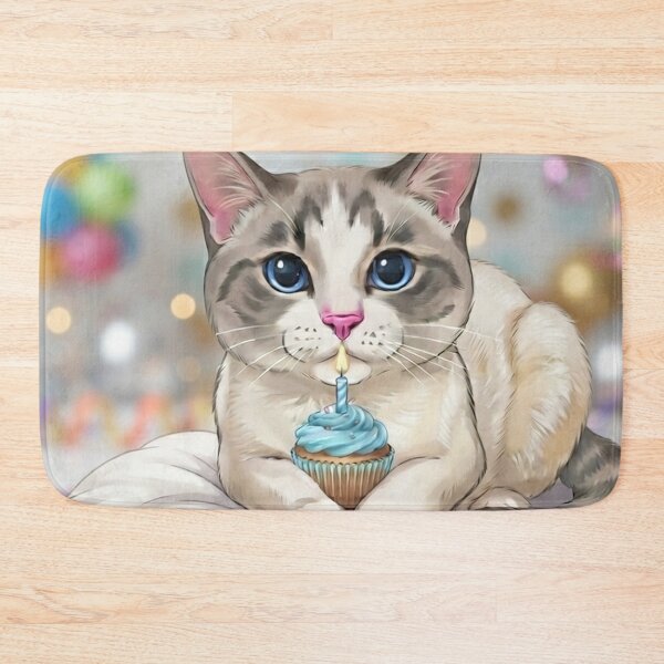 Item preview, Cute Cat Happy Birthday Cupcake Blue Tone  designed and sold by PetalsPaws.