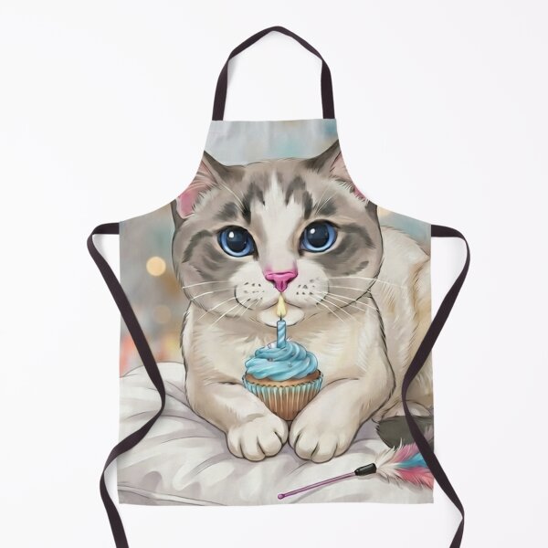 Item preview, Cute Cat Happy Birthday Cupcake Blue Tone  designed and sold by PetalsPaws.