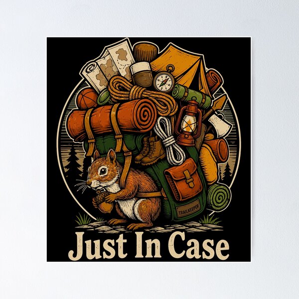 Item preview, Just In Case Funny Squirrel Camping Hiking Humor designed and sold by gordonbwyashop.