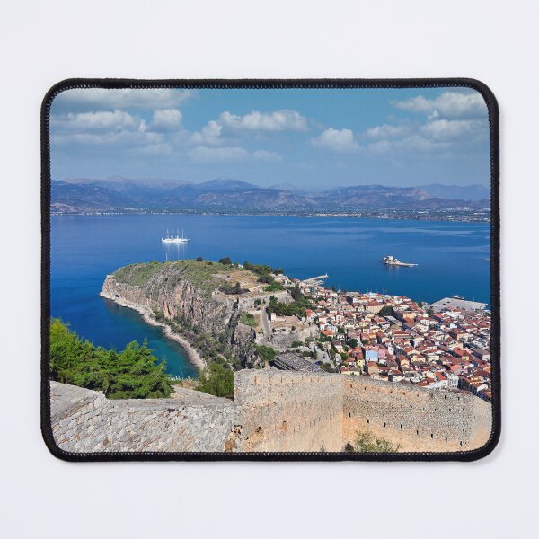 Item preview, Panoramic Aerial View of Nafplio, Akronafplia Peninsula and Bourtzi Castle from Palamidi Fortress, Greece designed and sold by goceris.