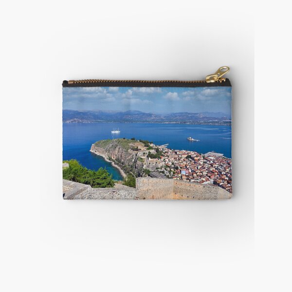 Item preview, Panoramic Aerial View of Nafplio, Akronafplia Peninsula and Bourtzi Castle from Palamidi Fortress, Greece designed and sold by goceris.
