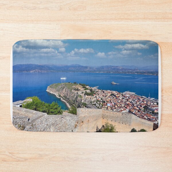 Item preview, Panoramic Aerial View of Nafplio, Akronafplia Peninsula and Bourtzi Castle from Palamidi Fortress, Greece designed and sold by goceris.