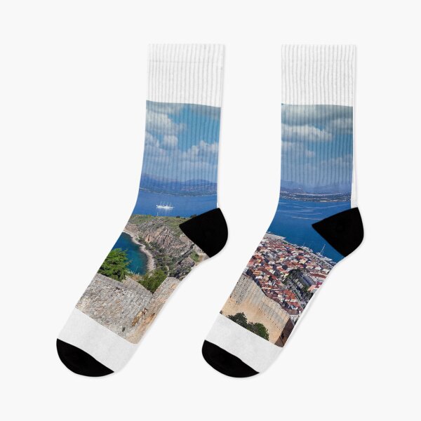 Item preview, Panoramic Aerial View of Nafplio, Akronafplia Peninsula and Bourtzi Castle from Palamidi Fortress, Greece designed and sold by goceris.