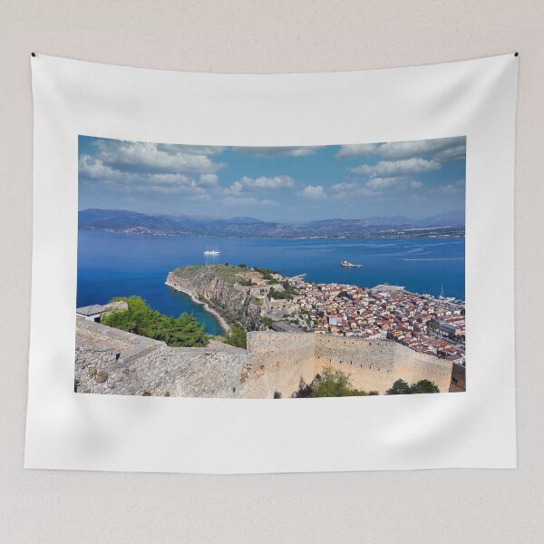 Item preview, Panoramic Aerial View of Nafplio, Akronafplia Peninsula and Bourtzi Castle from Palamidi Fortress, Greece designed and sold by goceris.