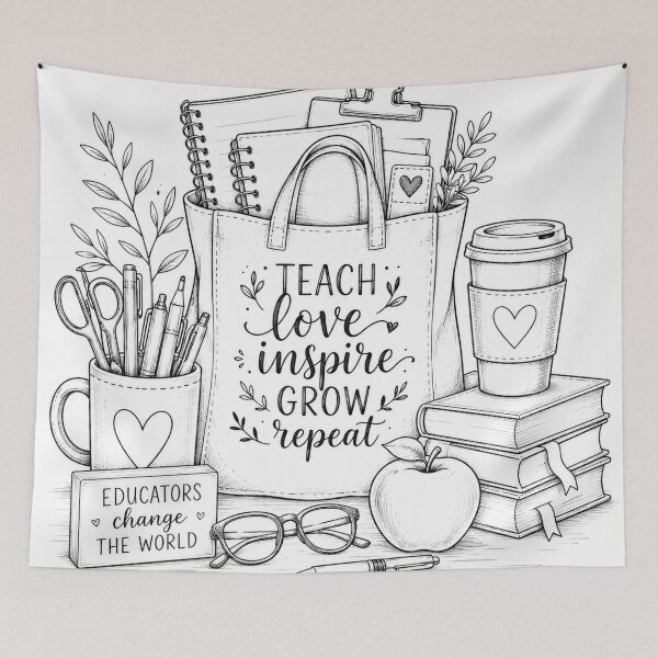 Item preview, Teacher Essentials Black and White Back to School Line Art Design designed and sold by LmonioressXxx.
