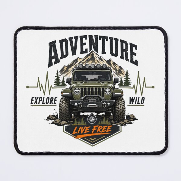 Item preview, A rugged jeep silhouette tackling wild terrain, framed by an energetic heartbeat line designed and sold by StyxIND.