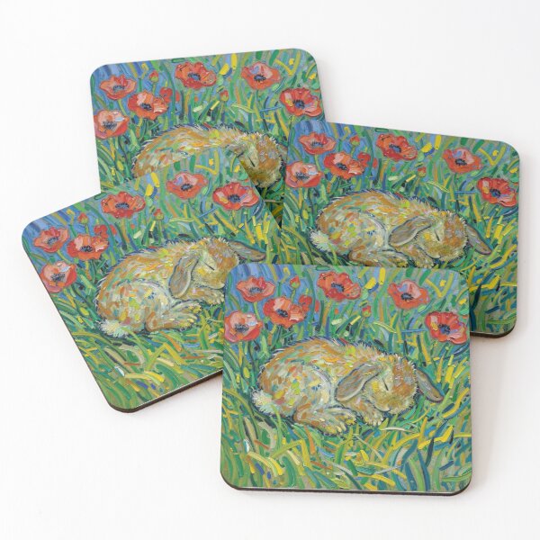 Item preview, Van Gogh Style Sleeping Bunny In Poppy Field Oil Painting designed and sold by WildArtIT.