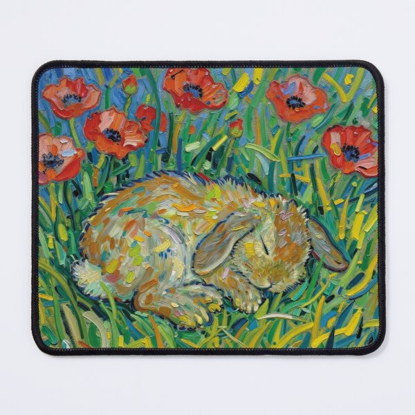 Item preview, Van Gogh Style Sleeping Bunny In Poppy Field Oil Painting designed and sold by WildArtIT.