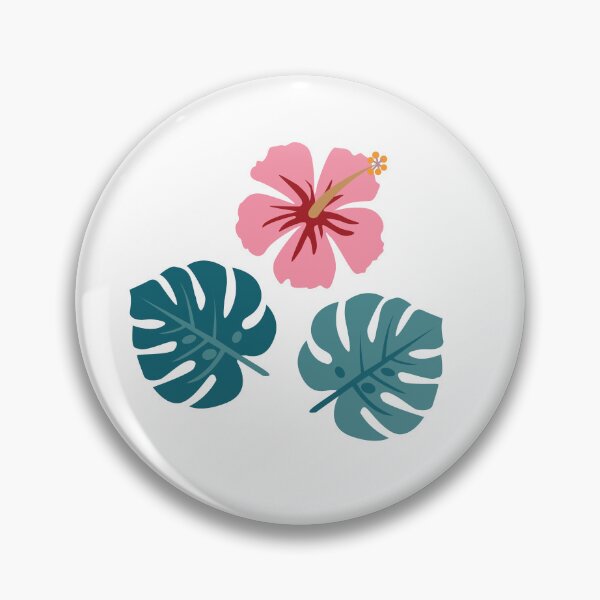 Item preview, Tropical Pink Hibiscus and Monstera Leaves Vector Sticker designed and sold by ElenMart.