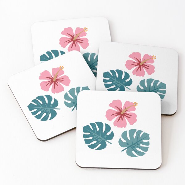 Item preview, Tropical Pink Hibiscus and Monstera Leaves Vector Sticker designed and sold by ElenMart.