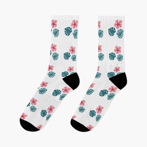 Item preview, Tropical Pink Hibiscus and Monstera Leaves Vector Sticker designed and sold by ElenMart.