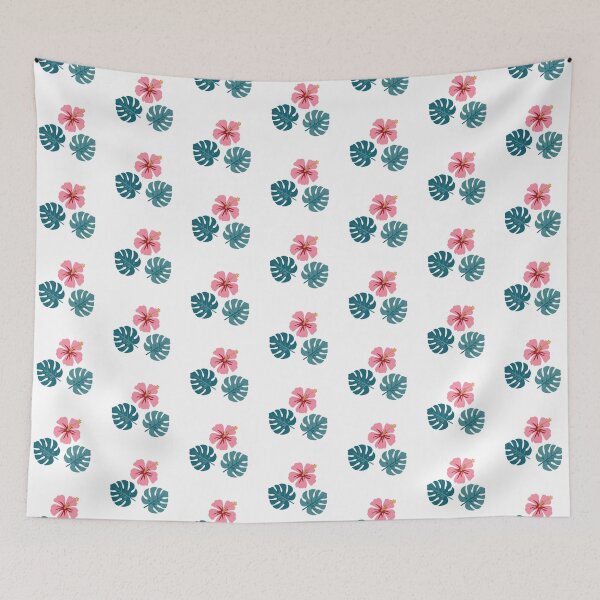 Item preview, Tropical Pink Hibiscus and Monstera Leaves Vector Sticker designed and sold by ElenMart.