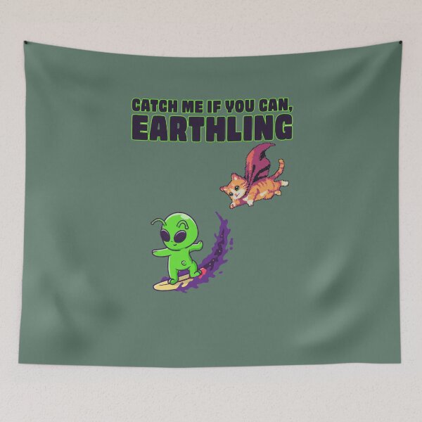 Item preview, Funny Alien Surfer Chasing Flying Cat designed and sold by HOUSE OF TIST.