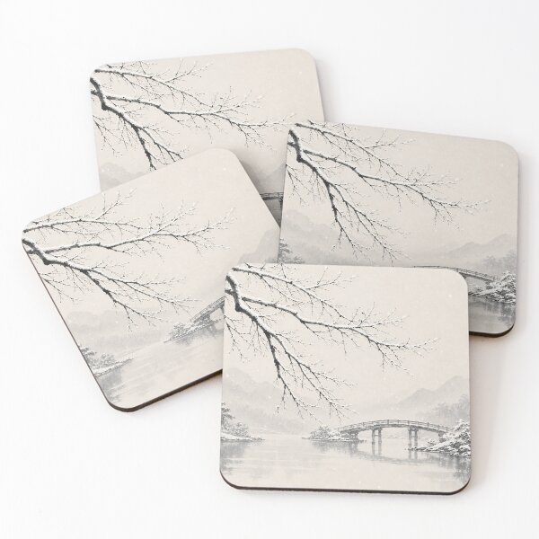 Item preview, Japanese Winter Landscape Ink Painting Snow Bridge designed and sold by Jozefin's Studio.