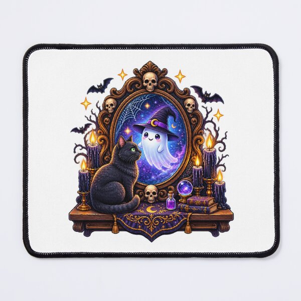 Item preview, Cute Halloween Ghost Witch Black Cat Magic Spooky Mirror designed and sold by MrDev.