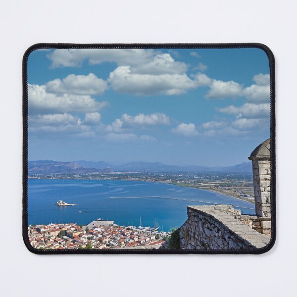 Item preview, Historic Stone Bell Tower at Palamidi Fortress Overlooking Nafplio Harbor and Bourtzi Castle, Greece designed and sold by goceris.