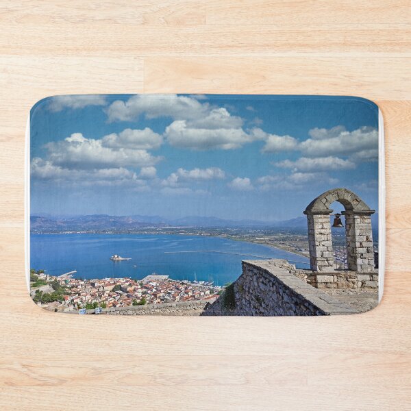 Item preview, Historic Stone Bell Tower at Palamidi Fortress Overlooking Nafplio Harbor and Bourtzi Castle, Greece designed and sold by goceris.