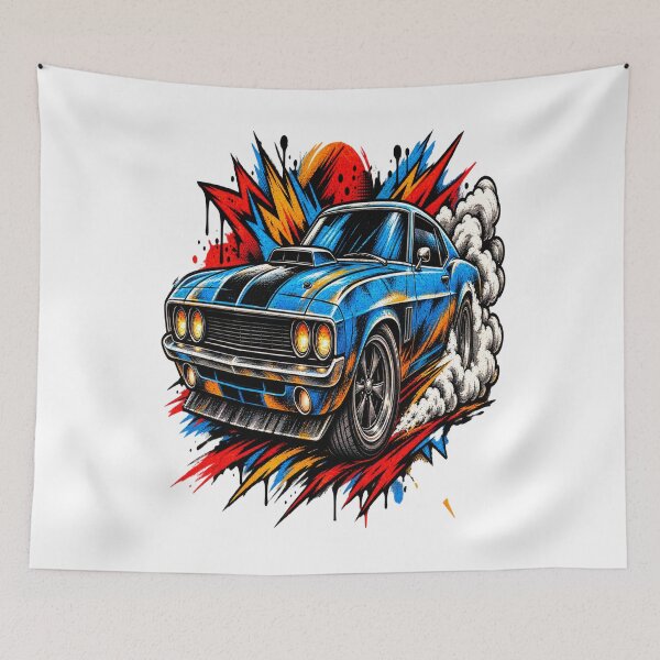 Aperçu de l'œuvre Classic Muscle Car Burnout Graffiti Splatter Streetwear Art créée et vendue par shemodas.