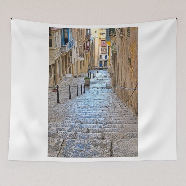 Item preview, Historic Narrow Street with Stone Staircase and Traditional Balconies in Valletta, Malta designed and sold by goceris.
