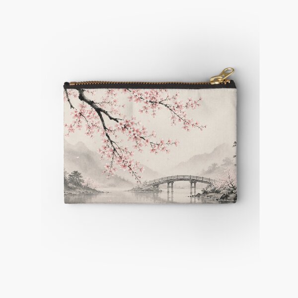 Item preview, Cherry Blossom Ink Painting Bridge Misty River designed and sold by Jozefin's Studio.