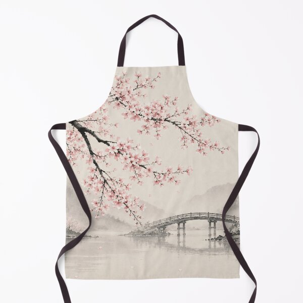 Item preview, Cherry Blossom Ink Painting Bridge Misty River designed and sold by Jozefin's Studio.