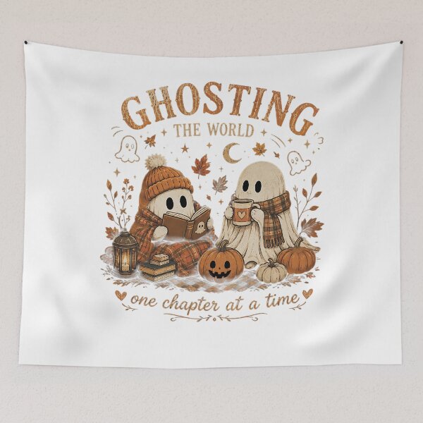Item preview, Ghosting The World One Chapter at a Time, Bookish Ghost Halloween, Reading Ghost, Fall Book Lover designed and sold by CatiaStudioArt.