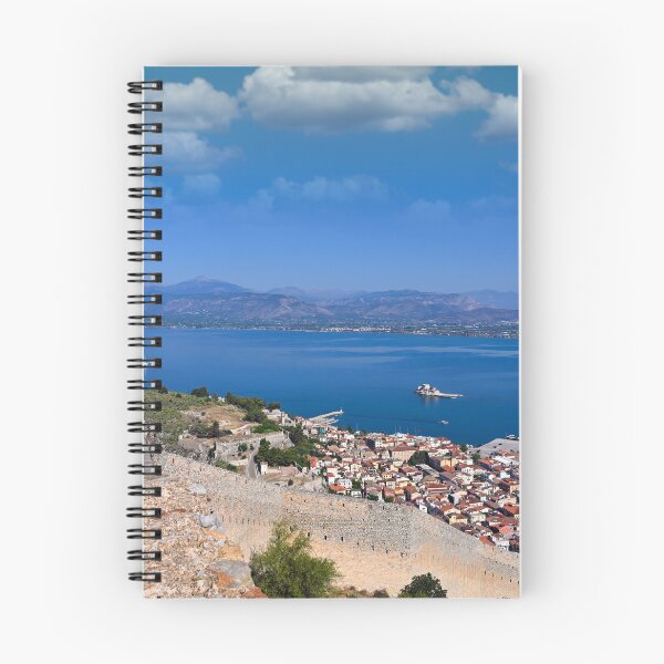 Item preview, Greek Flag Waving Over Palamidi Fortress with Panoramic View of Nafplio and Argolic Gulf designed and sold by goceris.