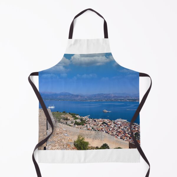 Item preview, Greek Flag Waving Over Palamidi Fortress with Panoramic View of Nafplio and Argolic Gulf designed and sold by goceris.