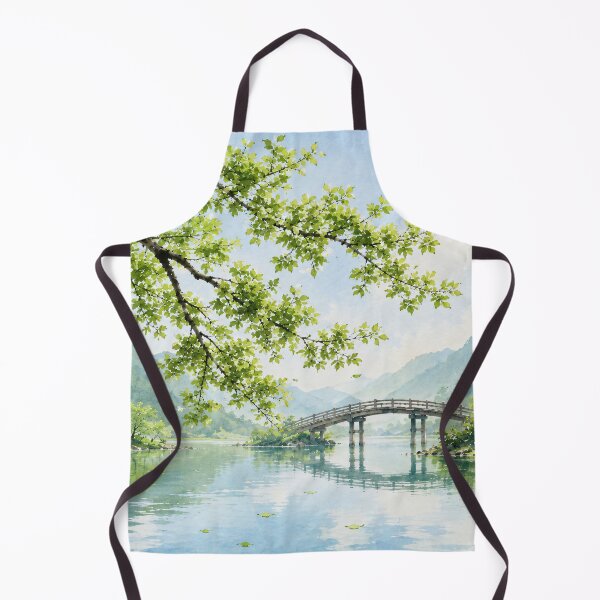 Item preview, Japanese Garden Watercolour Painting Arched Bridge River designed and sold by Jozefin's Studio.