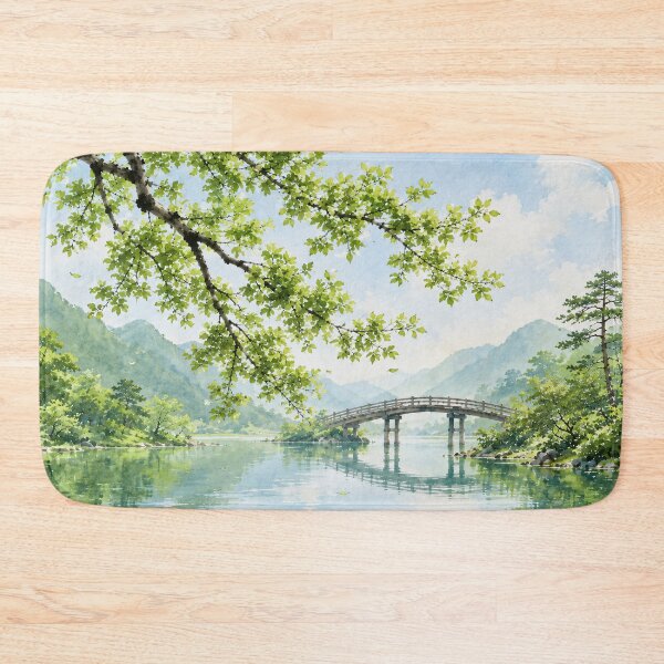 Item preview, Japanese Garden Watercolour Painting Arched Bridge River designed and sold by Jozefin's Studio.