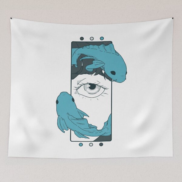 Item preview, Eye and Koi fish -Light blue- illustration - Comic style designed and sold by Houst-cn.
