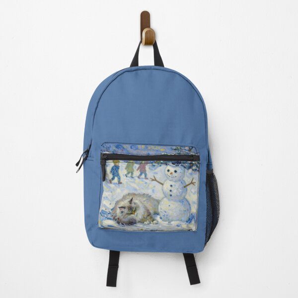 Item preview, Van Gogh Style Sleeping Siberian Cat and Snowman Winter Painting designed and sold by WildArtIT.